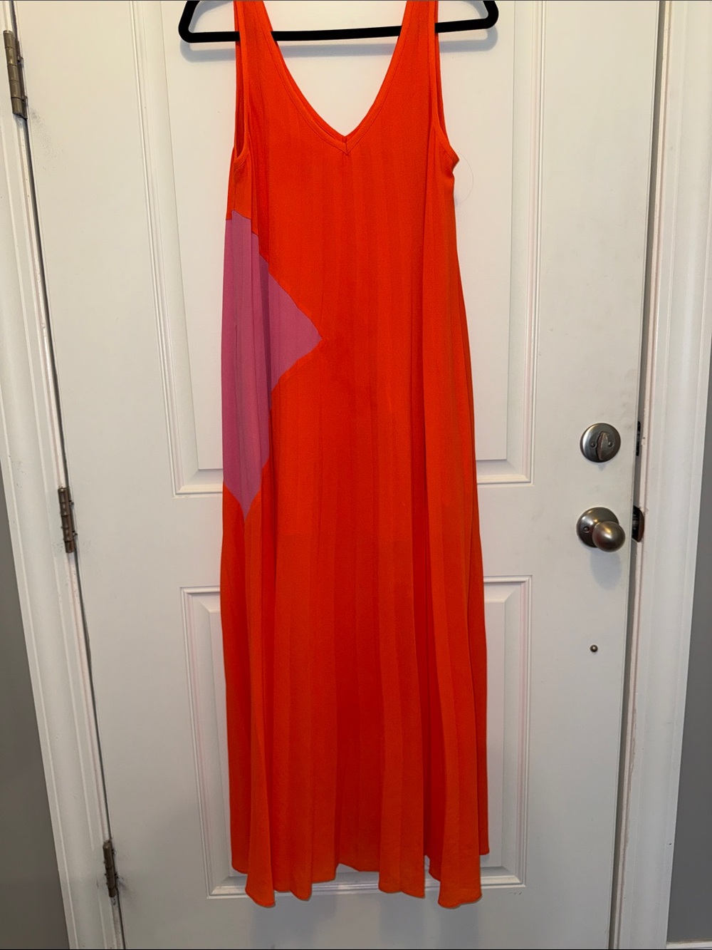 Line & Dot Sunburst Sleeveless Orange Maxi Dress with Pink Accent size Small